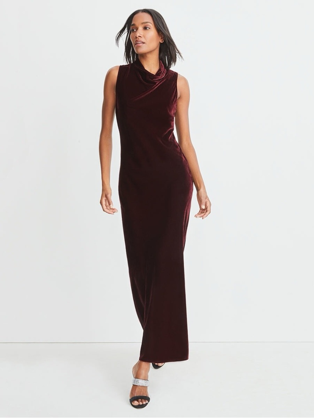 VERONICA BEARD Kura Velvet Sleeveless Draped Neck Merlot Red Maxi Dress NWT Sz 8